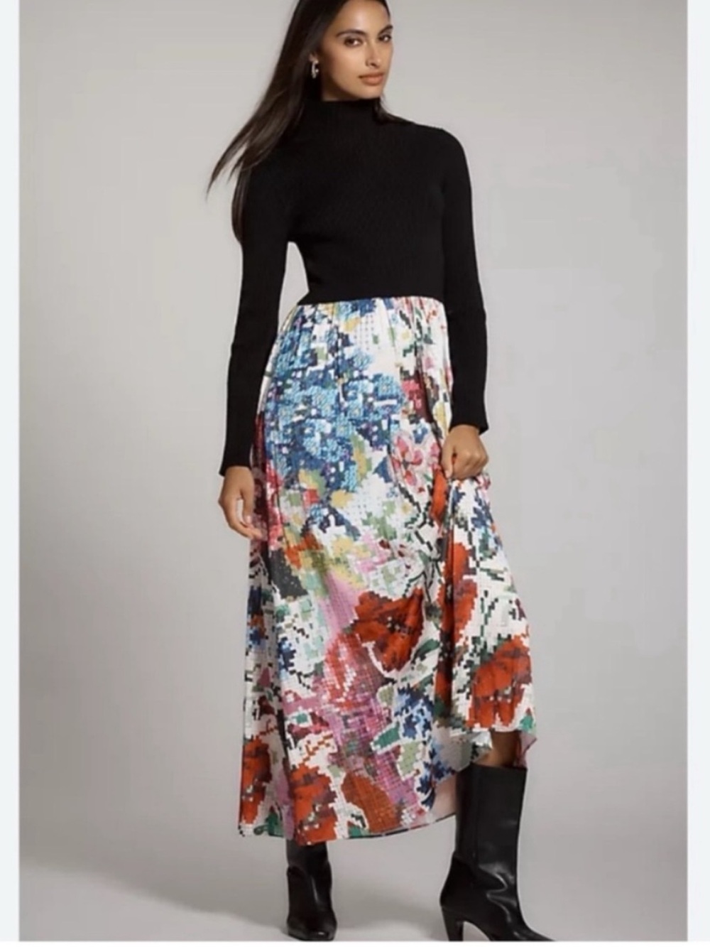 NWT Anthropologie The Thea Twofer Sweater Maxi Dress: Kirstin Lamb Floral 3X